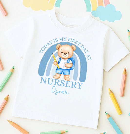First day of nursery personalised T shirt - blue