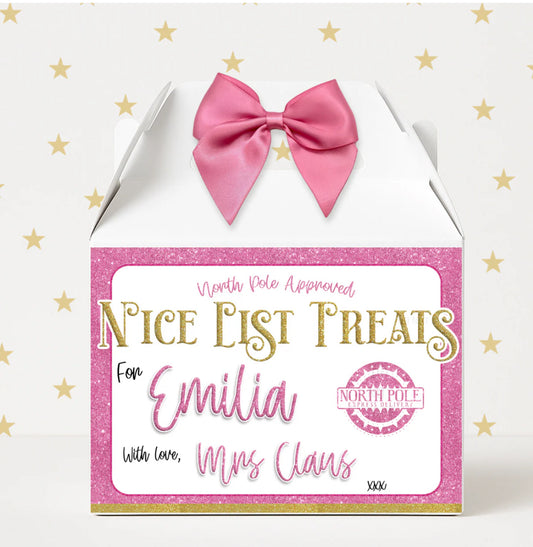 Pink nice list personalised treat box