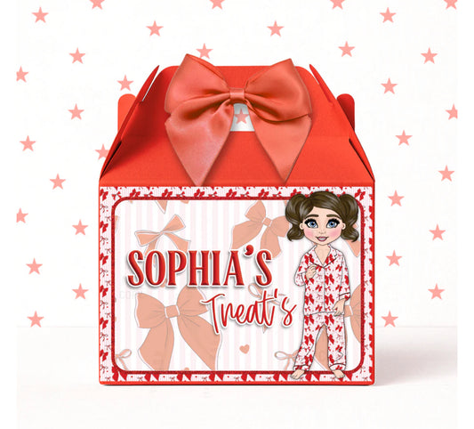 Red hearts & bows personalised treat box