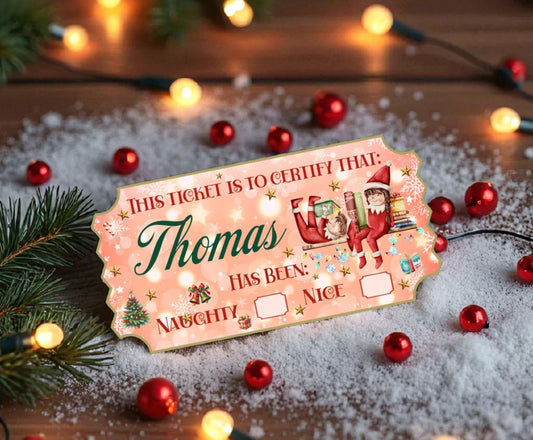 Naughty or nice personalised elf ticket