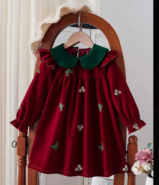 Embroidered Christmas velour dress