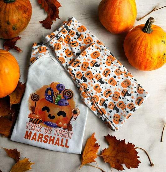 Personalised Halloween treat pumpkin pyjamas