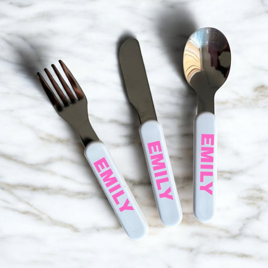 Personalised kids cutlery set - pink