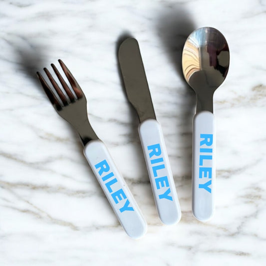 Personalised kids cutlery set - blue