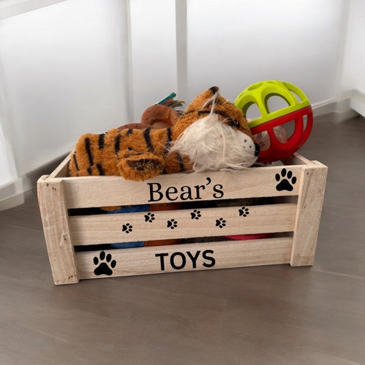 Personalised wooden pet toy storage create