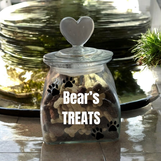 Personalised glass pet treat jar