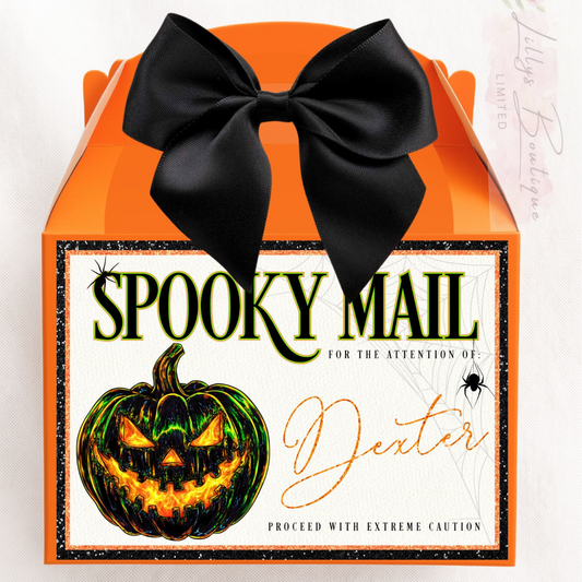 Personalised spooky mail treat box includes sweets