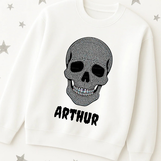 Personalised rhinestone effect skull jumper
