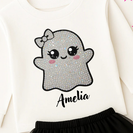 Personalised rhinestone effect baby ghost jumper