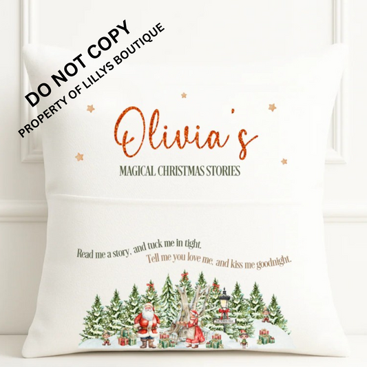 Personalised Christmas story book cushion cover