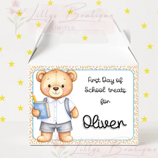 Personalised back to school treat box (boy bear) including sweets
