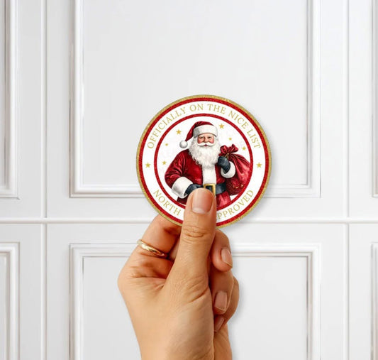 14 x 8cm Santa official nice list stickers