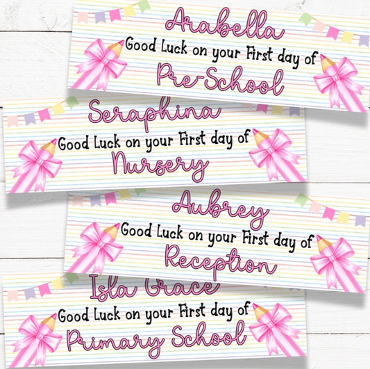 Personalised pink back to school/nursery/reception banner