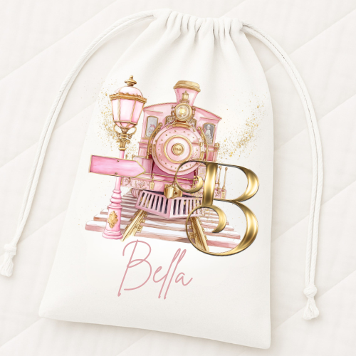 Express train initial drawstring bag - pink