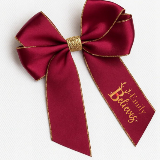 6” Red & gold glitter believes bow
