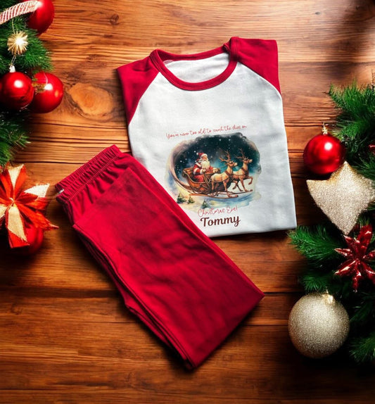 Never to old to search the skies personalised Christmas pyjamas
