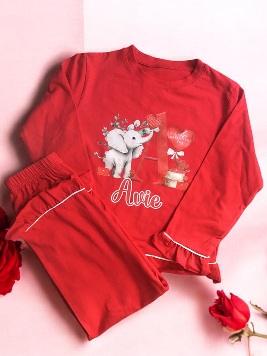 Personalised frilled valentines pyjamas