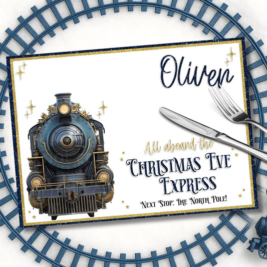 Christmas Eve express PVC personalised placemat - navy