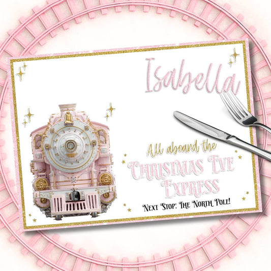 Christmas Eve express PVC personalised placemat - pink