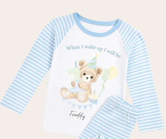 When I wake up I will be one, personalised pyjamas - blue