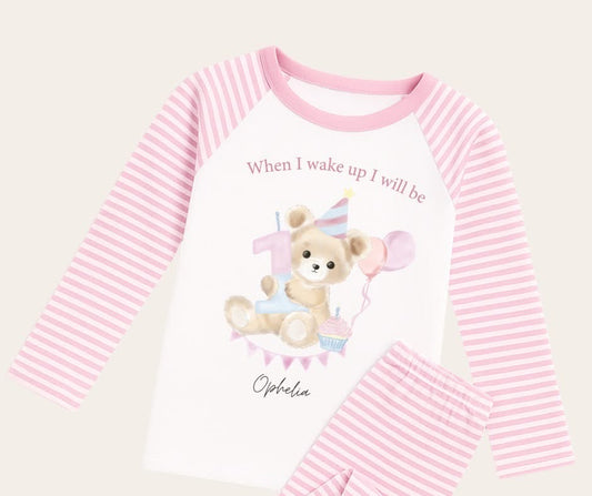 When I wake up I will be one, personalised pyjamas - pink