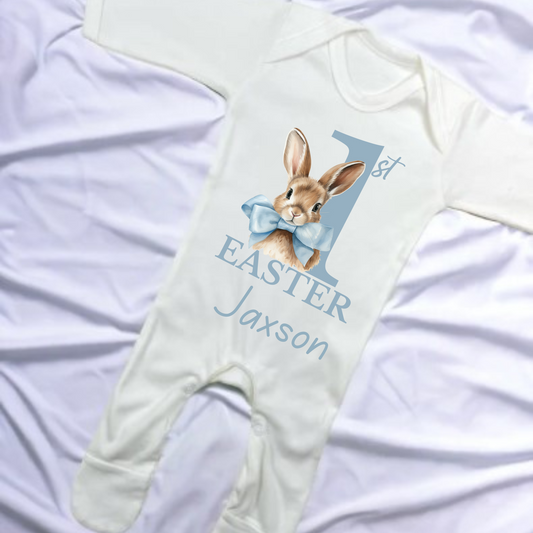 1st Easter Baby grow Personalised - Blue