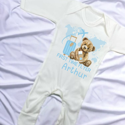 First Time Flyer Personalised Baby Grow - Blue