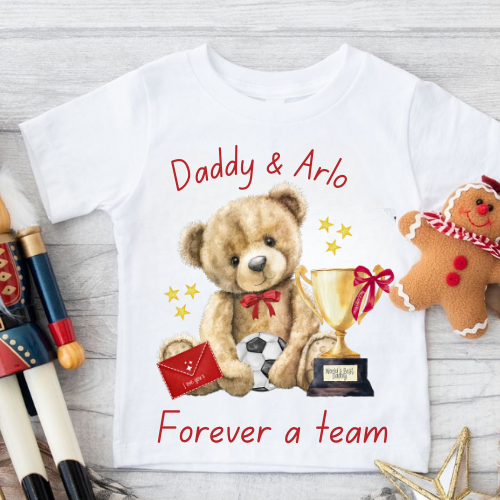 Personalised "Daddy & " Football Bear T-Shirt (Multiple Colours