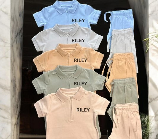 Zip up Polo Personalised Shorts Set